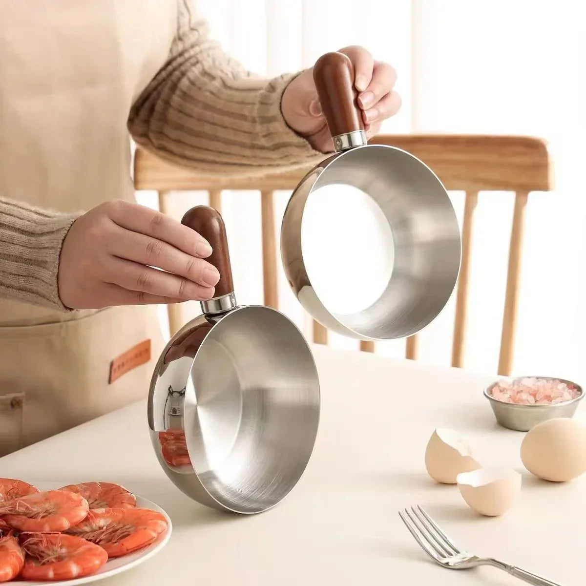 Mini Steel Pot with Wooden Handle