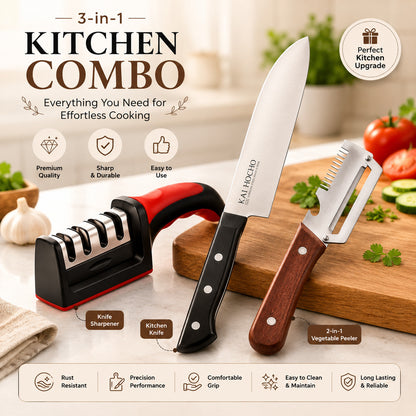 3-in-1 Multifunctional Peeler Knife with Bottle Opener & Wooden Handle