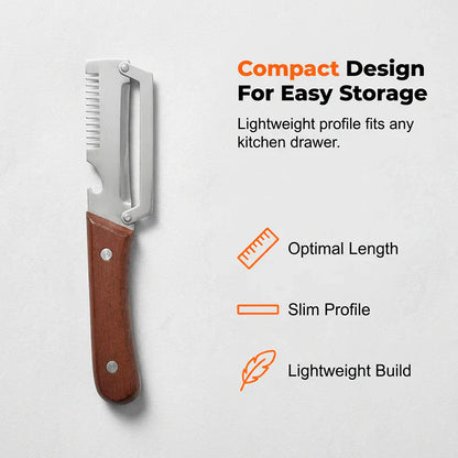 3-in-1 Multifunctional Peeler Knife with Bottle Opener & Wooden Handle
