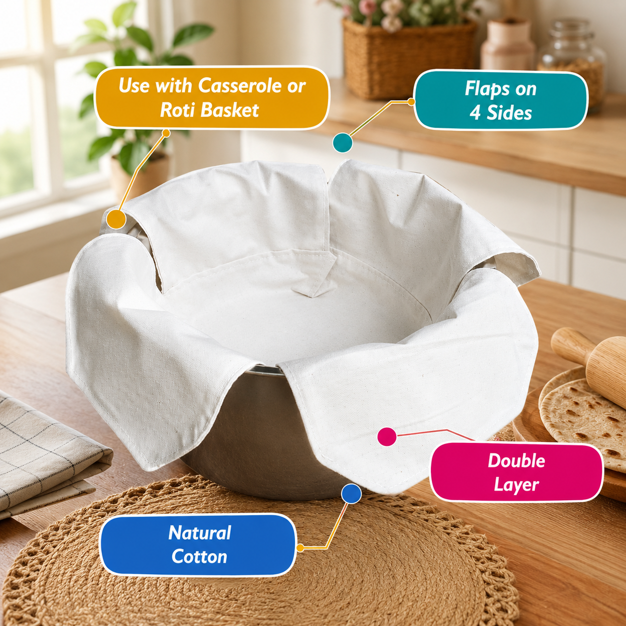 Premium Cotton Double Layer Roti Clothes Wrap with Flaps copy