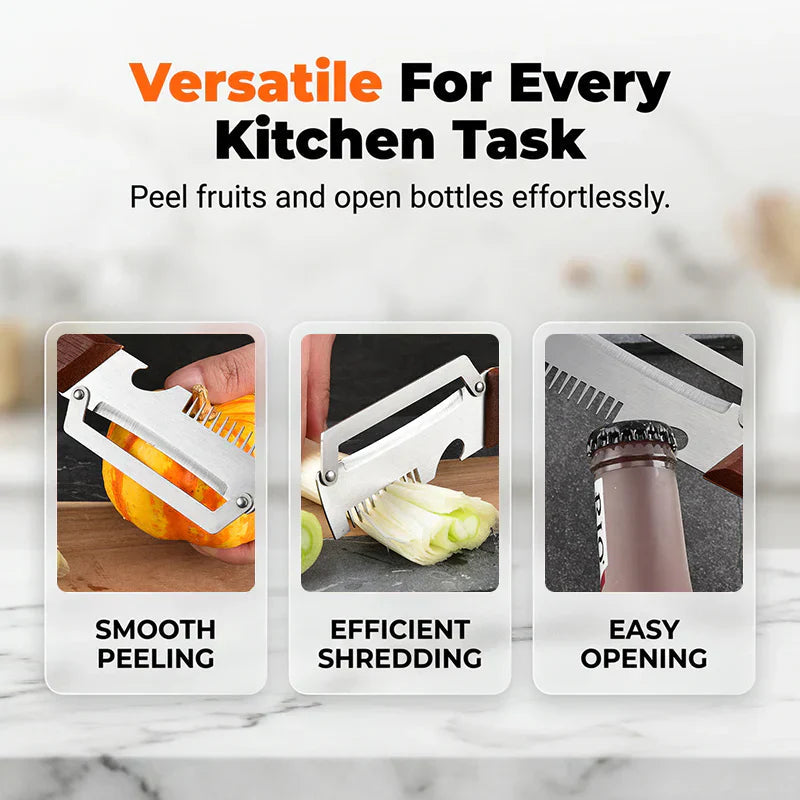 3-in-1 Multifunctional Peeler Knife with Bottle Opener & Wooden Handle